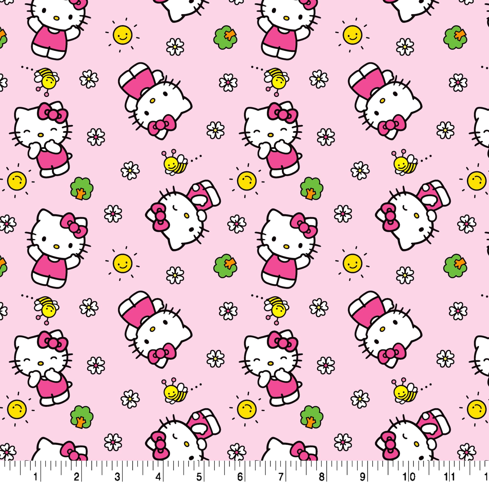Hello Kitty® Flowers & Bees Pink Cotton Fabric